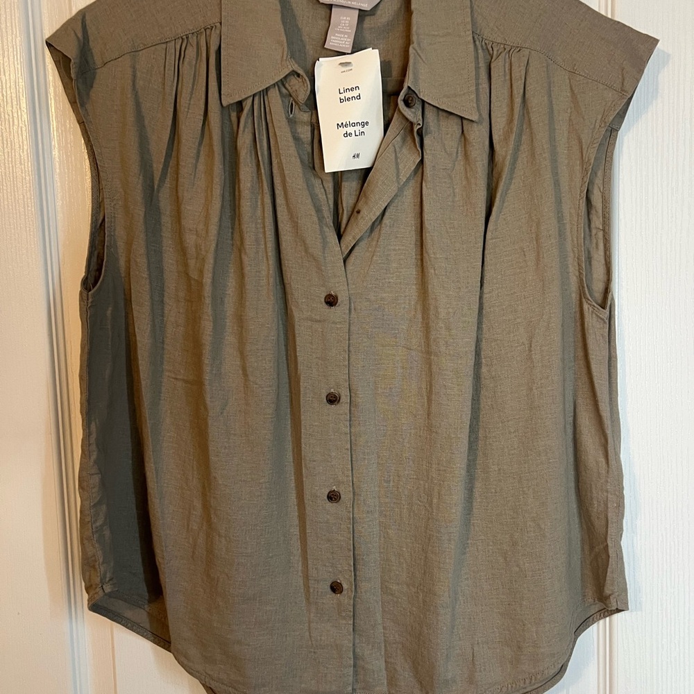 H&M Linen Blend Button Down Shirt - Taupe
